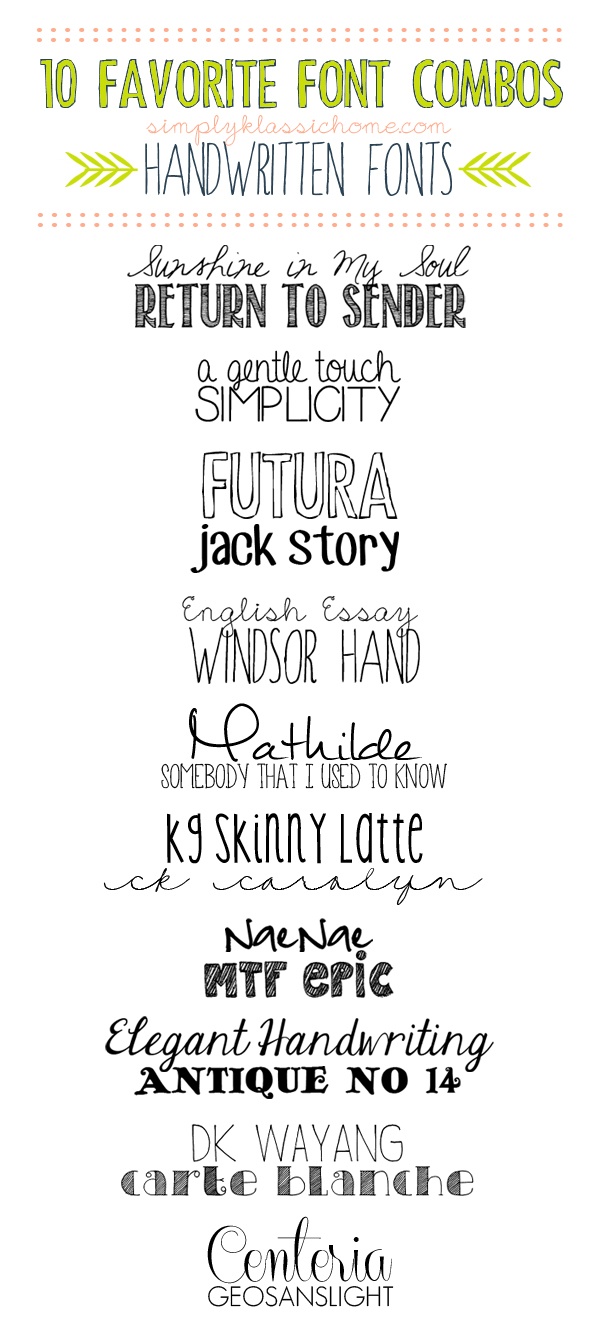 10 favorite font combo handwritten